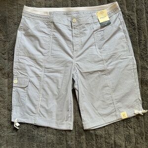 St. John's Bay Blue and White Striped Women Cargo Shorts